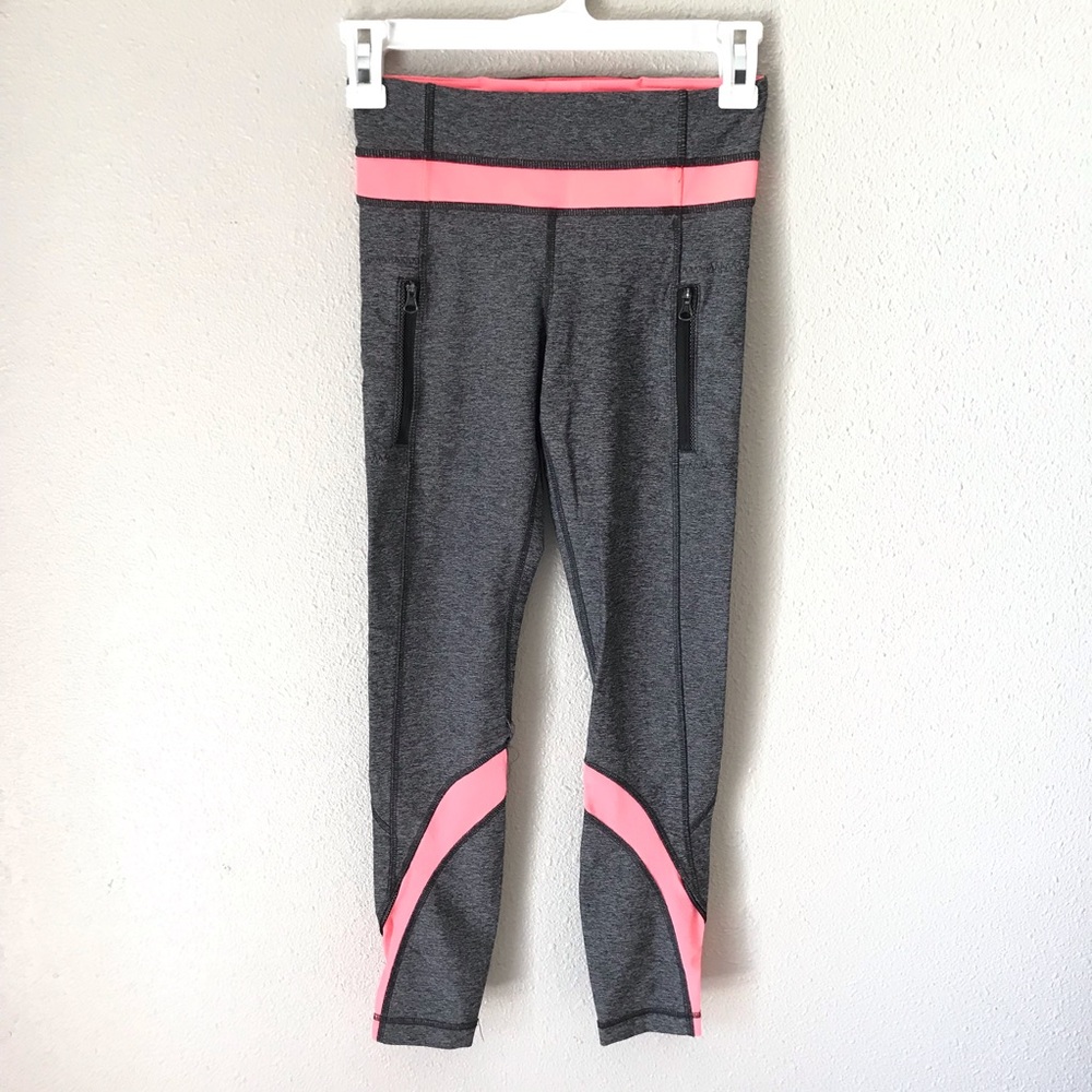 Lululemon Inspire Tight II (Mesh) Heathered Black/ Grapefruit Size 2